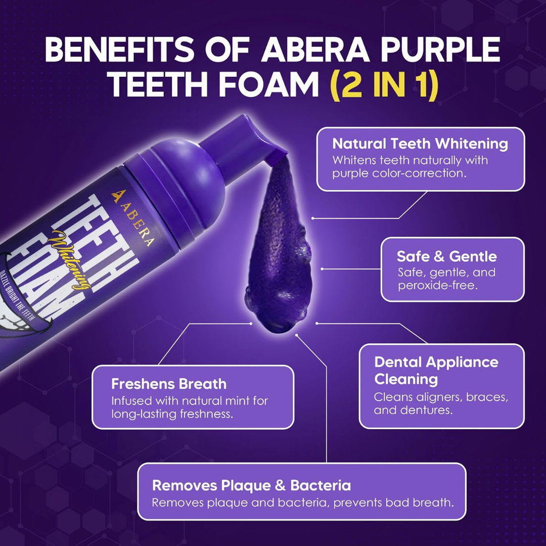 Abera Purple Teeth Whitening Foam | Instant Whitening & Colour Corrector  (5.07 Fl Oz)