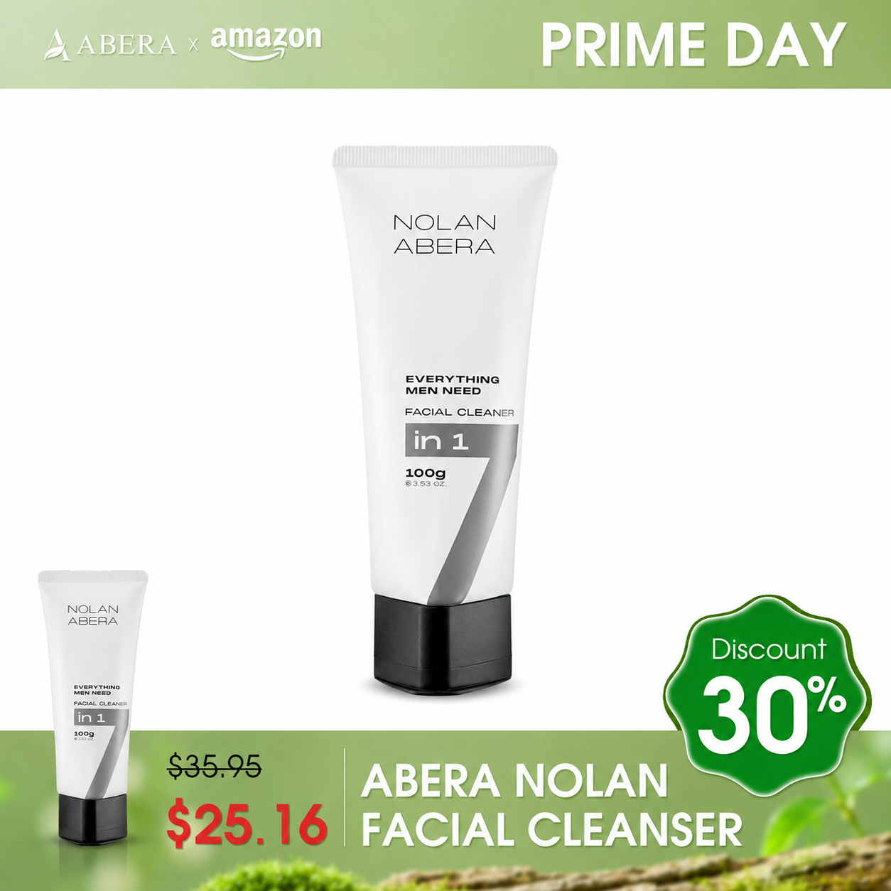 ABERA Nolan Daily Facial Cleanser for Men - Oil Control & Deep Cleansing, 3.53oz