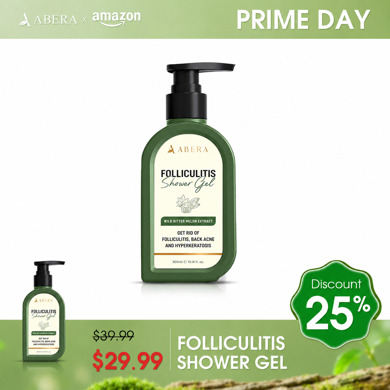 ABERA Folliculitis Shower Gel, Wild Bitter Melon Extract Body Wash