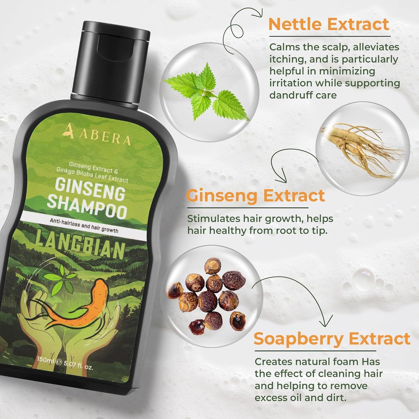 ABERA Powerful Anti-Dandruff Shampoo with Pure Langbian Ginseng